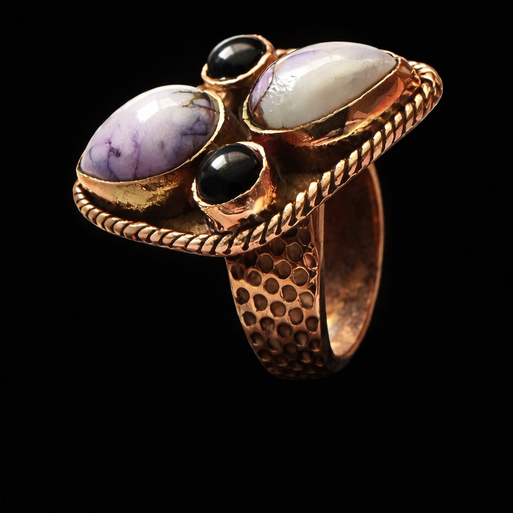 Purple Dalia Adjustable Copper Statement Ring Bea… - image 3